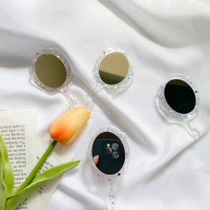 Portable folding mirror set with colorful glitters and transparent resin frames