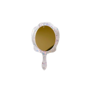 Creative shell-shaped handheld makeup mirror with colorful glitter and ergonomic handle