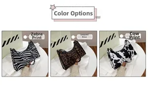 Detailed comparison of zebra, leopard, and cow print patterns on leather underarm bags