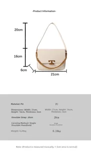 Detailed size guide and specifications for the cream PU leather shoulder bag with chain