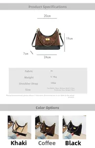 Detailed size chart for the leopard print shoulder bag with 24cm width and 120cm strap