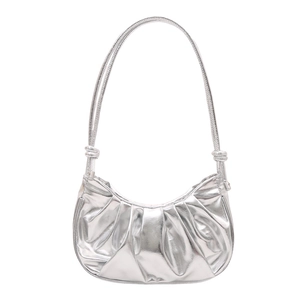 Borsa hobo metallizzata argento con pieghe a nuvola e tracolla da donna
