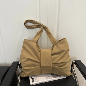 Women Large Bow Shoulder Bag Korean Style Designer Fabric Tote Bag Casual Lightweight Commuter Handbag
