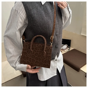 Chic leopard print crossbody bag with retro box shape shown in casual lifestyle setting