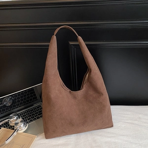 Vintage large capacity coffee suede hobo tote bag for women with laptop and books