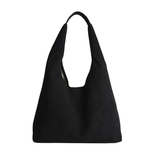 Minimalist black faux suede hobo tote bag for women featuring a spacious design for daily use