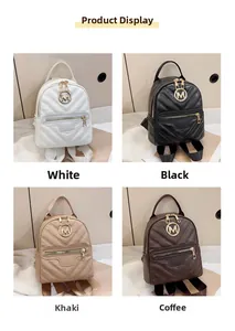 Mini backpack set in white, black, khaki, and coffee with V-quilted faux leather finish