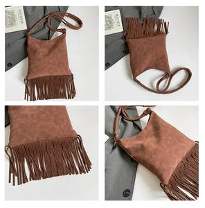 Collage de sac cabas en daim marron avec détails à franges et style boho chic