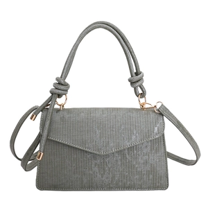 Retro grey-green envelope crossbody bag with creative knotted handle and gold metal buckle