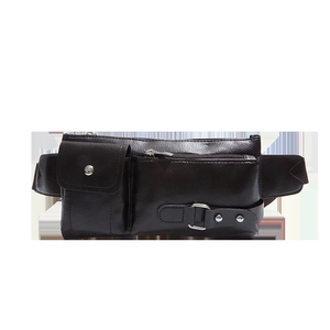 Mens street style outdoor crossbody chest bag in black leather with utility pockets