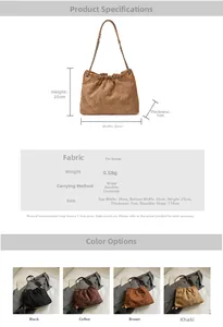 Größentabelle für modische Wildleder-Eimertasche mit Maßen 32x25x7cm und Riemendetails