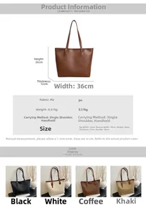Detailed size specifications and color comparison of the large PU leather tote bag
