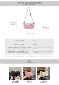 Detailed size chart for the PU leather small square bag with 21cm width and chain strap