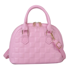 Bolso tipo concha rosa con grabado de cocodrilo y correa ajustable de hombro