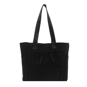 Grand sac cabas noir à motif léopard avec tirette tressée et longue bandoulière chic