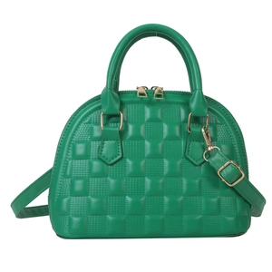 Elegante grüne Handtasche mit Karomuster, Goldbeschlägen und verstellbarem Schultergurt