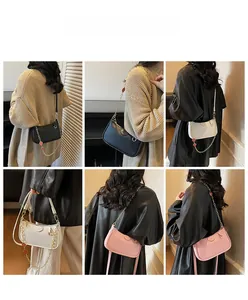 Collage of chic lychee pattern hobo bags with metal chains in black, white, and pink