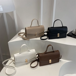 Women PU Leather Shoulder Bag With Top Handle Metallic Lock Commuter Solid Color Crossbody Handbag For Daily Use