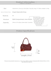 Detailed size specifications for burgundy matte underarm bag with 27x10x16cm dimensions