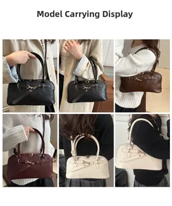 Vintage baguette shoulder bag with horsebit detail shown in multiple colors on models
