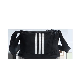 Borsa a tracolla sportiva nera versatile con tre strisce bianche e cinturino