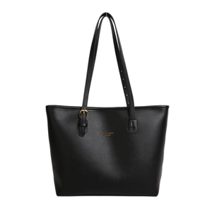 Large black PU leather tote bag with gold lettering for daily commute and fashion