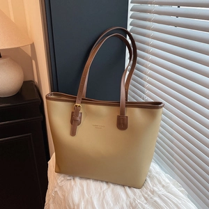 Minimalist large capacity khaki tote bag with brown straps and XMIDEER fashion lettering