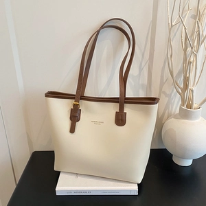 Large capacity off-white tote bag with brown trim and XMDER & BAGS FASHION print