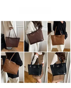 Three-color leopard print tote bags with gold bow accents shown in model outfits