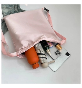 Pink nylon drawstring backpack with large capacity for laptop, umbrella and cosmetics