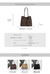 Size chart and dimensions of the matte suede tote bag with small matching pouch