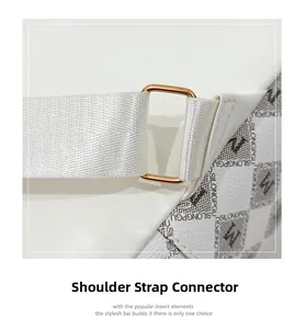 Makroaufnahme des goldenen Metallrings am weißen Lederrucksack mit Textur