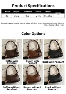 Infographic showing dimensions and colors of the retro PU leather crescent shoulder bag