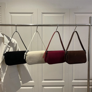 Women Underarm Shoulder Bag Matte Suede Faux Leather Retro Minimalist Vintage Flap Baguette Commuter Daily Casual