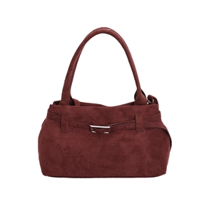 Vintage burgundy frosted tote bag with metal buckle for professional women's daily commute