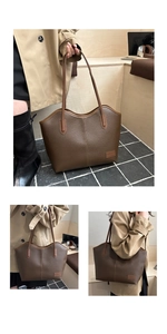 Detailed view of the brown lychee pattern leather texture and Fashion Bags logo on the tote