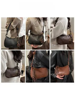 Collage of lifestyle shots showing women wearing the vintage leather crossbody bag in black