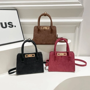 Vintage Frosted PU Leather Top Handle Handbag Retro Matte Crossbody Shoulder Bag With Metal Lock For Women