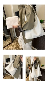 Minimalist white tote bag set with inner pouch shown in use for daily fashion style
