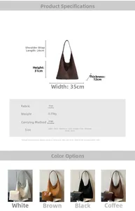 Detailed size specifications for a large suede hobo bag with 35cm width and 31cm height