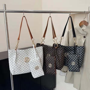 Vintage Monogram Letter Print Tote Bag And Pouch PU Leather Large Capacity Shoulder Handbag For Women Daily Commute Fashion Simple