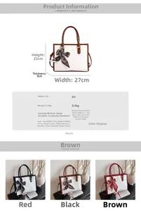 Detailed size specifications for the PU leather tote bag with silk scarf and dimensions