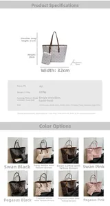 Size chart showing large printed tote bag dimensions 32x28x16cm and material parameters