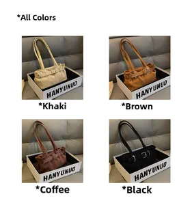 Detailed grid view of stylish underarm bags in khaki, brown, coffee, and black tones