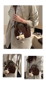 Brown leopard print small square bag featuring a detachable plush bear charm detail