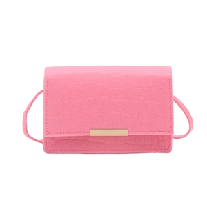 Pink faux crocodile leather shoulder bag with a stylish gold metallic buckle and slim strap