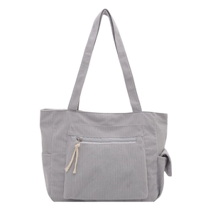 Sac fourre-tout gris en velours côtelé avec grande poche zippée et poches latérales