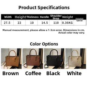 Tabella delle taglie e quattro opzioni di colore per la borsa tote in ecopelle goffrata