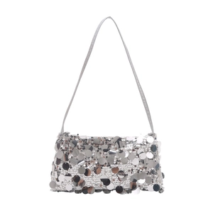 Sac à épaule à paillettes argentées avec effet scintillant et bandoulière longue femme