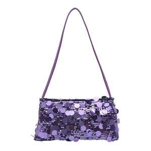 Borsa a tracolla alla moda con paillettes viola da donna con trama metallica lucida